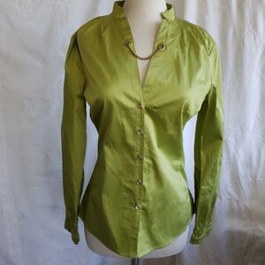 Etcetera Green Long Sleeve Fitted Button Down Shirt, sz. 4